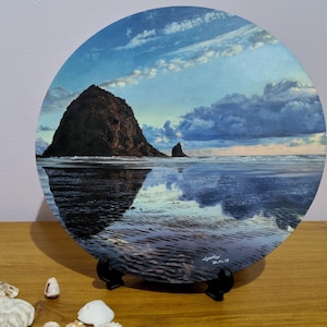 Beach Circle Landscape Realistic Oil Painting| Original Wall Art |"Like Glass" - Seascape, Nature Art | Wood Paneling | Perfect Gift | Round