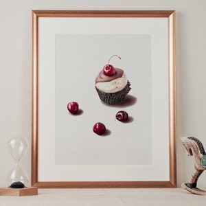 Chocolate & Cherry Cupcake | Digital Art Print Download | Printable Wall Art | Instant Art | Food Art | PDF | Handmade | Gift Idea
