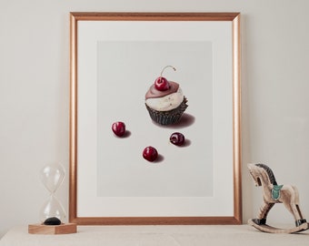 Chocolate & Cherry Cupcake | Digital Art Print Download | Printable Wall Art | Instant Art | Food Art | PDF | Handmade | Gift Idea
