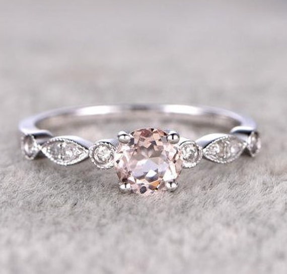 Morganite Engagement Ring Solitaire Ring Round Cut Promise - Etsy