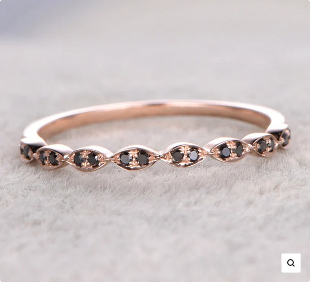 Black Diamond Half Eternity Wedding Band 14K Rose Gold Band - Etsy