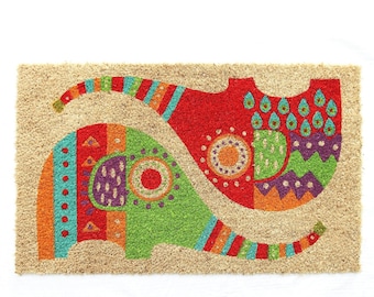 Coco & Coir Door Mats Indoor / Outdoor | Non Slip Bold Abstract Elephant Design Entrance Welcome Mat (Jumbo Bling 45cm x 75cm)