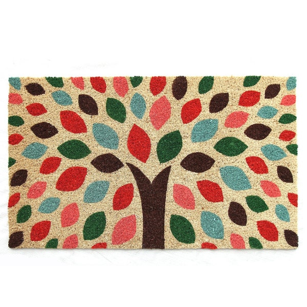 Coco & Coir Door Mats Indoor / Outdoor | Non Slip Bold Abstract Design Entrance Welcome Mat (Zen Tree 45cm x 75cm)