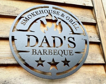 Personalized Metal Grilling Sign - Metal Grill Sign - Metal BBQ Smoker and Grill Sign - Grilling Gift for Dad, Grandpa, Papa - Barbeque Sign