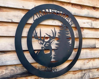 Personalized Deer Sign - Last Name Deer Scene Sign - Metal Deer Sign - Personalized Gift - Metal Cabin Sign - Custom Deer Sign - Address