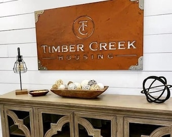Metal Business Sign - Metal Business Logo Sign -Personalized Metal Sign - Business Sign and Steel Brackets - Your Business Logo Custom Sign