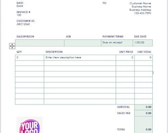 Invoice Template - Editable Small Business Invoice - Invoice Template - Billing Template - Invoice Form - Receipt Template - Printable