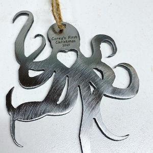 Octopus Ornament - Metal Octopus Ornament - Octopus With Heart Ornament - Rustic Metal Ornaments - Ocean Themed Ornaments - Christmas Gift