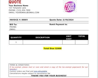 Quote Template - Professional Price Quote Template for Business Owners - Editable - Instant Download - Business Bookkeeping Templates