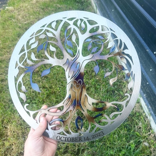 Personalized Tree of Life, Carved Initials Decor, 11th Anniversary Gift, Steel Tradition, Wedding Gift, Christmas Gift