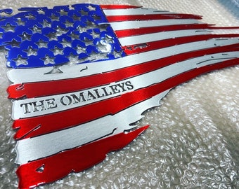 Personalized Metal Tattered Flag - Steel Flag with Name - American Flag - Father's Day Gift - Retirement Gift - Interior / Exterior Flag