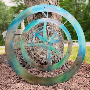 Kompass RosenMetall Zeichen - Outdoor Metall Kompass - Maritimes Dekor - Patina Kompass - Kompass Deko Metall - Individueller Kompass - Großer Kompass