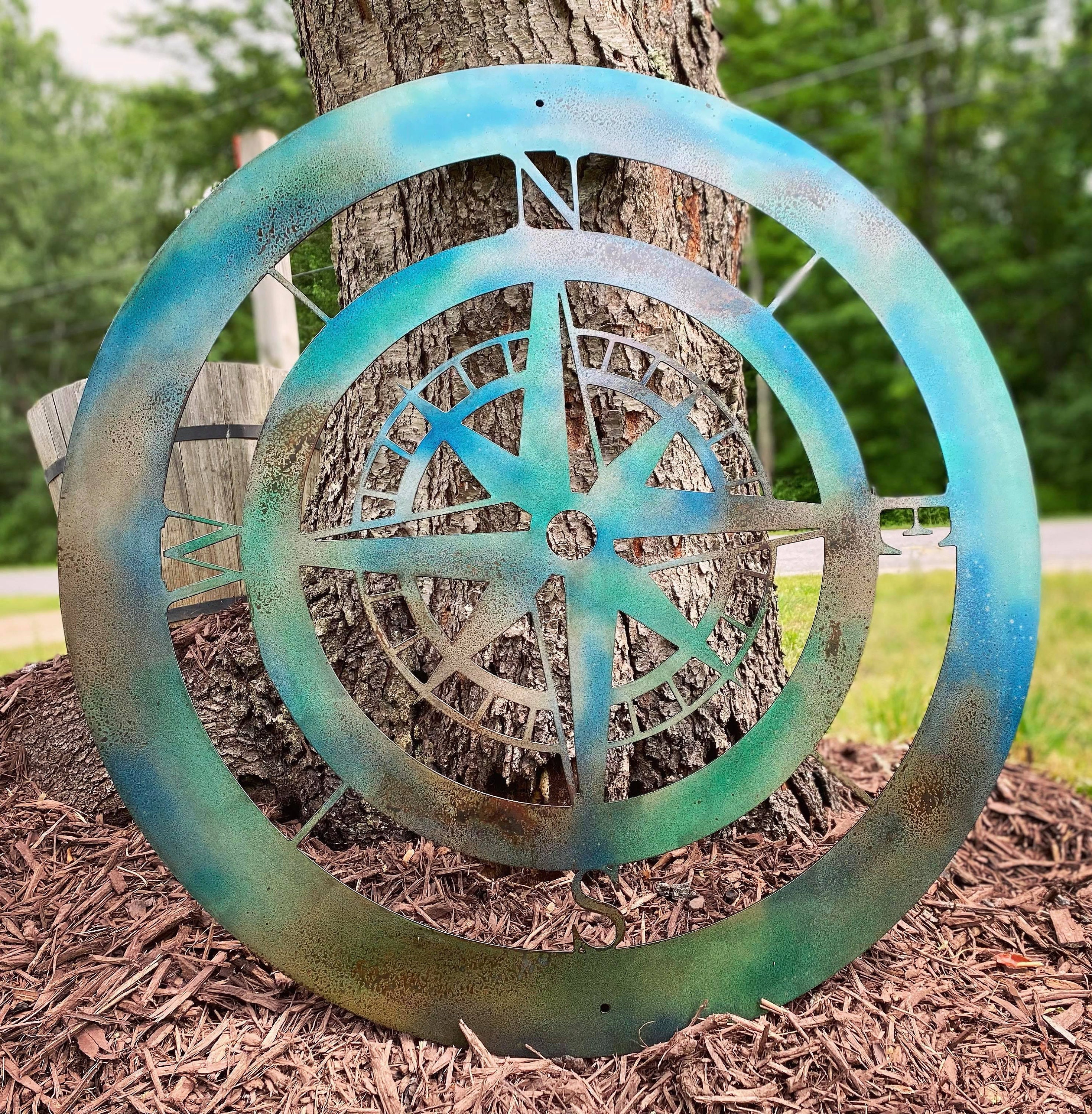 Compass Pot Metal Compass Rose Metal Sign -outdoor Metal Compass - Nautical Decor ...