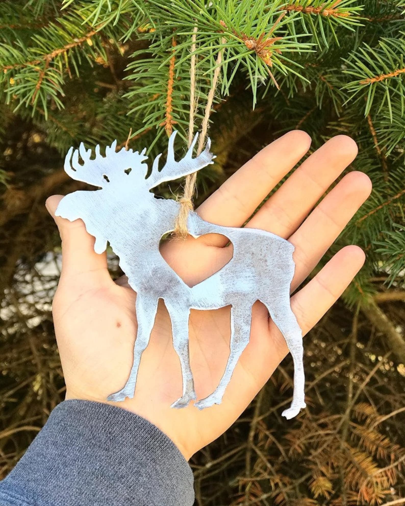 Moose Metal Ornament Rustic Metal Ornaments Moose Heart Etsy