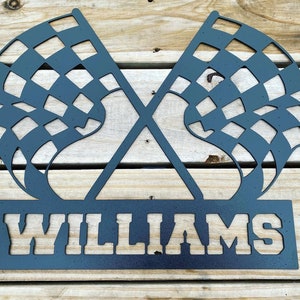 Personalized Metal Race Flags - Black and White Checkered Race Flags Personalized - Racing Gift - Personalized Racing Sign - Racing Car Sign