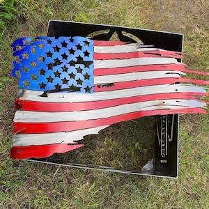 Tattered American Flag - Metal, Aluminum Flag - Exterior / Interior Flag - Police, Patriot, Military- Retirement Gift - Christmas Gift