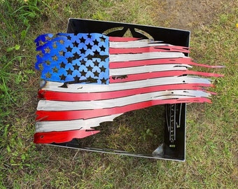 Tattered American Flag - Metal, Aluminum Flag - Exterior / Interior Flag - Police, Patriot, Military- Retirement Gift - Christmas Gift