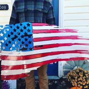 LARGE American Tattered Flag - Aluminum Flag - Tattered American Flag - Exterior / Interior Flag - Retirement Gift - Barn Flag -Weatherproof