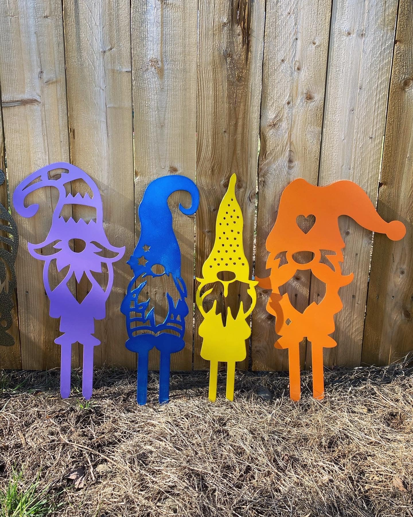 Gnome Garden Stakes Metal Gnome Garden Decor Gnome Flower Etsy