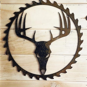 Deer Skull Sawblade - Metal Deer Skull Sign - Hunting Camp Sign - Hunting Gift- Cabin Sign - Sawblade Sign - Deer Sign - Garage Sign - Gift