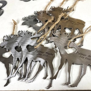 Moose Metal Ornament - Rustic Metal Ornaments - Moose Heart Metal Ornament - Moose Ornament - Christmas Gift - Personalized Moose Ornament