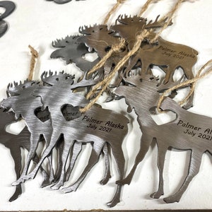 Moose Metal Ornament - Rustic Metal Ornaments - Moose Heart Metal Ornament - Alaska Ornament- Christmas Gift - Personalized Moose Ornament