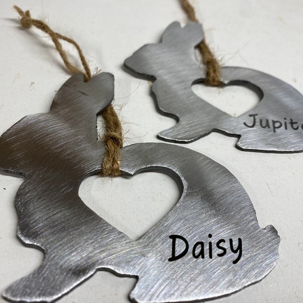Metal Rabbit Ornament - Easter Bunny Pendant - Personalized - Bunny Heart - Rabbit Ornament - Metal Rabbit Decor - Personalized Easter Tag