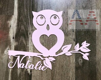 Metall Eule Namensschild - Kinder Name Metall Metall Bild - Eule Themed Raumschild - Kinderzimmer Namensschild - Kinderzimmer Dekor - Kleines Kinderzimmer Namensschild