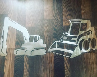 Metal Construction signs - Metal Excavator Sign - Metal Skid Loader Sign - Construction Decor - Construction Gift - Personalizable