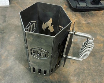 Charcoal Chimney - Your Design / Your Logo - Metal BBQ Smoker - Charcoal Fire Starter - Heavy Duty Charcoal Starter - Grill Gift