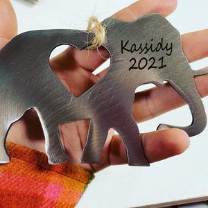 Elephant Ornament - Metal Elephant Ornament - Rustic Metal Ornament - Metal Elephant Gift - Personalized Elephant Christmas Gift