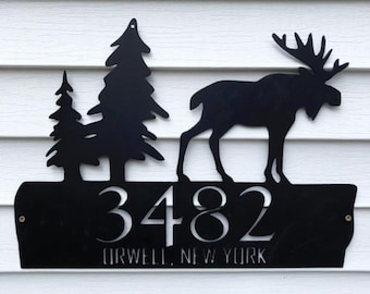 Nature House Number Plaque - House Number Sign - Metal Moose House Number Plaque - Curb Appeal - Outdoor Metal Sign - Front Porch Sign