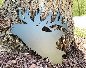 Metal Elk Sihlouette - Elk Decor - Metal Elk Wall Hanging - Camp Decor - Cabin Decor - Gift Rustic Metal Decor - Adirondack Sign