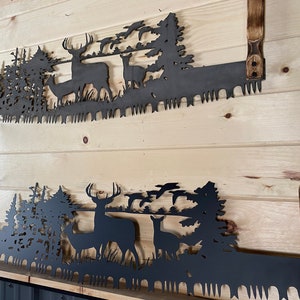 Wildlife Scene Cross Cut Saw with Hand Widdled Handles - Cross Cut Saw Wall Hanging - Cabin, Rustic Decor - Gift For Him - Father&#39;s Day Gift
