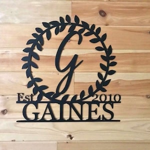 Metal Laurel Wreath Monogram - Personalized Last Name Sign - Family Est. Metal Sign - Metal Anniversary Gift - Personalized Wedding Gift