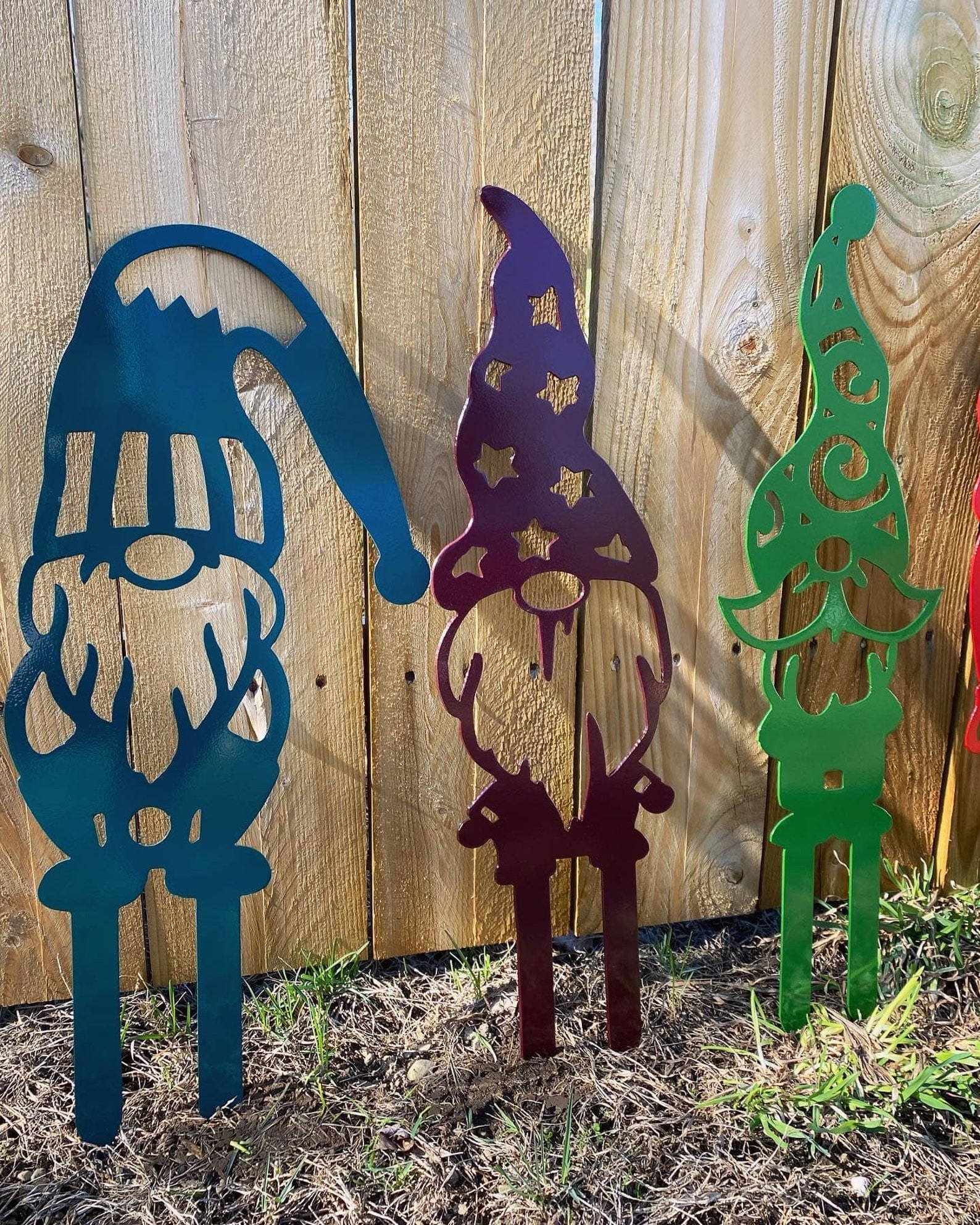 Gnome Garden Stakes Metal Gnome Garden Decor Gnome Flower Etsy