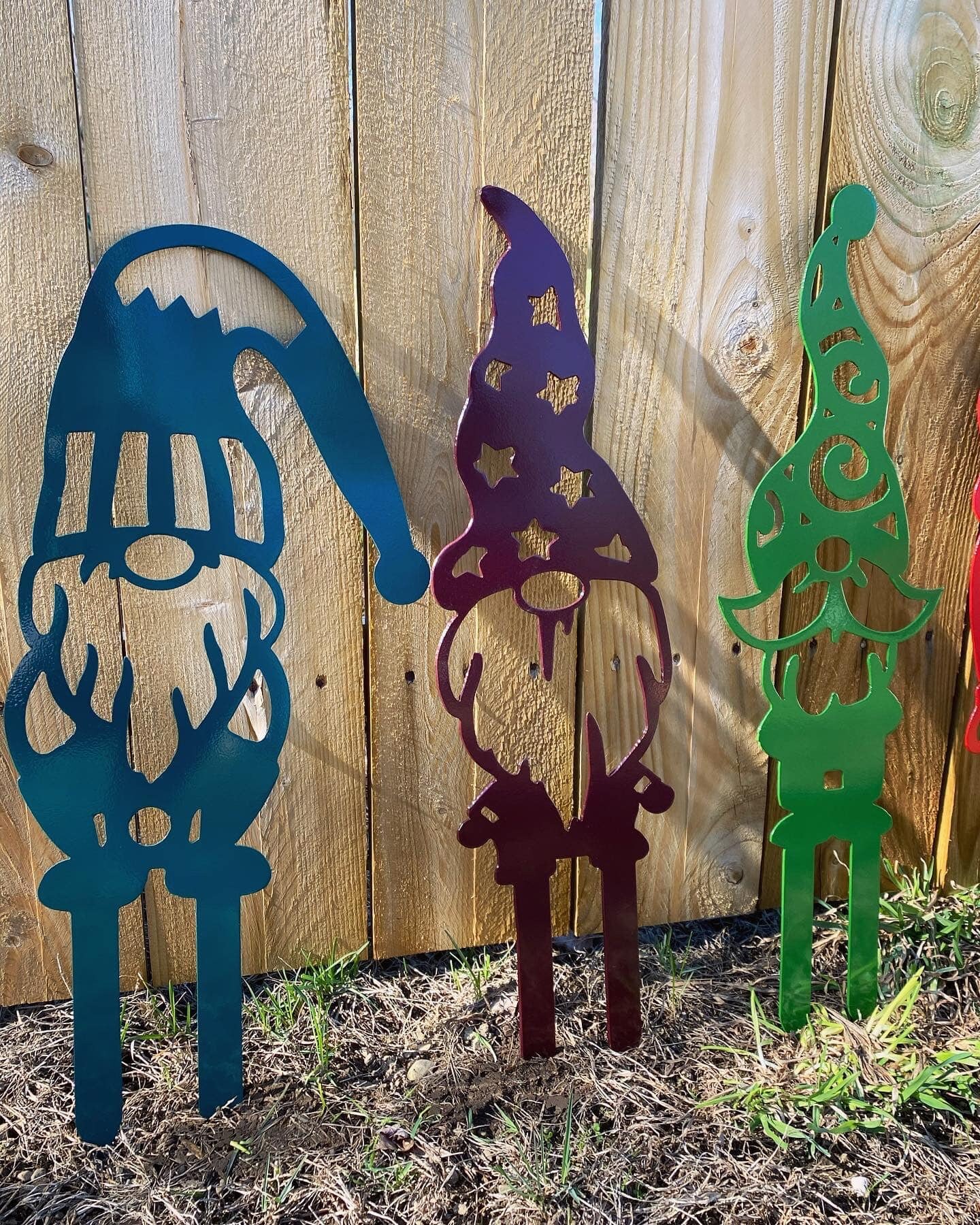 Gnome Garden Stakes Metal Gnome Garden Decor Gnome Flower Etsy