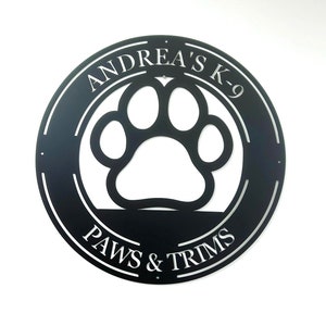 Custom Dog Grooming Business Sign - Personalized Dog Boarding Business Sign - Metal Pawprint Sign - Dog Business Sign with Your Information
