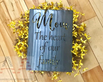 Mom, The Heart of our Family Metal Sign - Mom Sign - Mother's Day Gift - Gift For Her - Personalized - Gift For Mom - Gift For Mimi & Nana