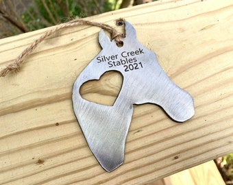 Metal Horse Ornament - Horse Ornament -Rustic Ornaments - Personalized Horse Ornament - Horse Heart Ornament  -Christmas Horse Ornament Gift