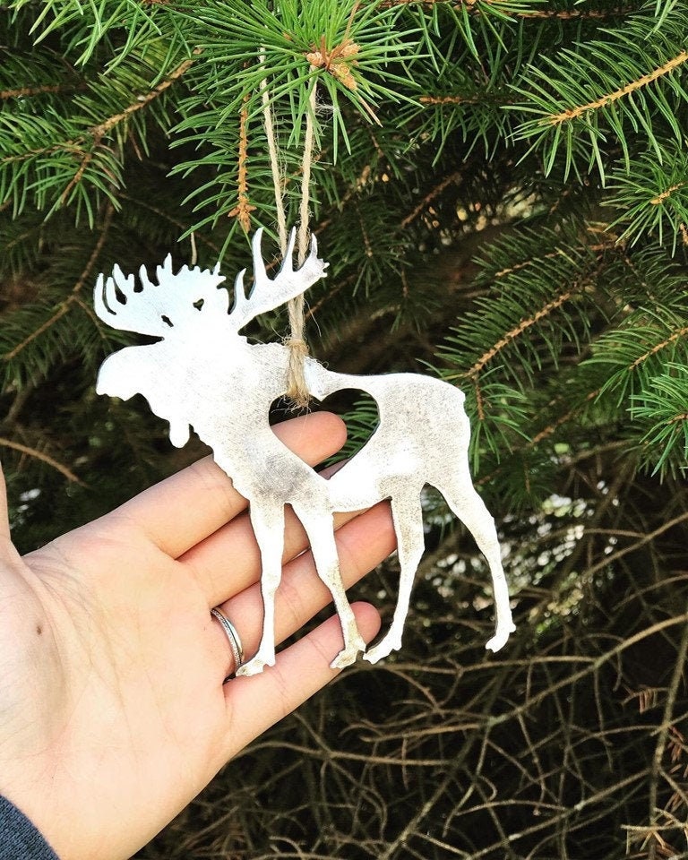 Moose Metal Ornament Rustic Metal Ornaments Moose Heart Etsy