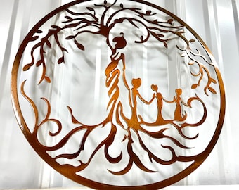 Albero della vita in metallo - Decorazione albero della vita - Arte murale madre con bambini - Decorazione murale - Regalo per la mamma - Regalo per la nonna - Regalo per la festa della mamma