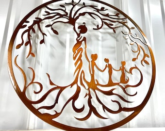 Metal Tree Of Life - Tree Of Life Decor - Mother With Children Wall Art - Wall Decor - Gift For Mom - Gift For Grandma - Mother's Day Gift