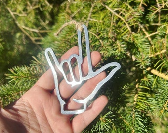 ASL I Love You Ornament - ASL Gift - I Love You Gift - Sign Language - ASL- I Love You - Valentine&#39;s Day Gift - Metal Ornament - Valentine