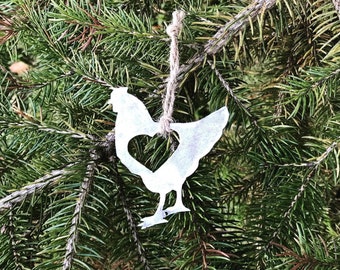 Metal Chicken Ornament - Chicken Heart Ornament - Rustic Metal Ornament - Farmhouse Ornament - Farmhouse Chicken Ornament - Christmas Gift