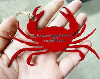 Metal Crab Ornament- Personalized Crab Ornament - Christmas Crab Ornament - Nautical Christmas - Crab Christmas Gift - Nautical Gift