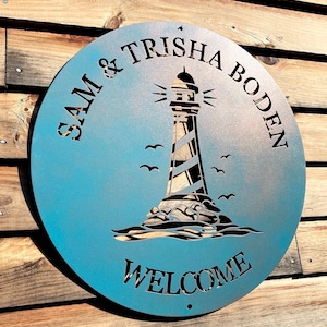 Personalized Lighthouse Sign - Metal Lighthouse Sign - Lighthouse Coastal Decor - Lighthouse Welcome Sign - Last Name Lighthouse Sign