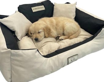 Beige Waterproof Dog Bed - Durable Codura Fabric & Silicone Fill | Concept Crystal