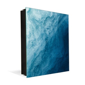 Magnetic Key Box with Tempered Glass - Wall Art & Memo Board - Stainless Steel Key Storage Organizer: Thorny waves