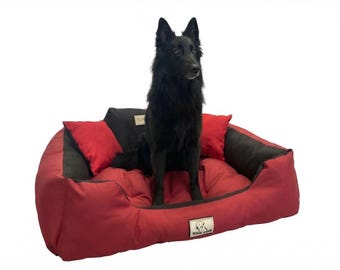 Red Waterproof Dog Bed – Orthopedic Support, Silicone Fill, Handmade in EU
